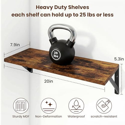 Axeman 20 Inch Floating Shelves, 8 Inch Deep Brown Wall Shelves Set of 2 - color: Rustic Brown, size: 20 Inch