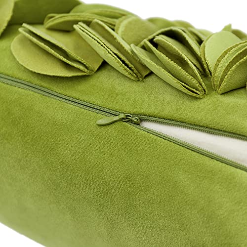 KINGROSE Velvet 3D Flower Lumbar Throw Pillow Cover, Green, 12 x 20 Inches - color: Green - Velvet