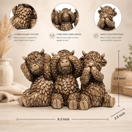 Hodao See Hear Speak No Evil Highland Cow Figurine - color: Three Wise Highland Cow