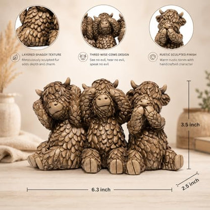 Hodao See Hear Speak No Evil Highland Cow Figurine - color: Three Wise Highland Cow