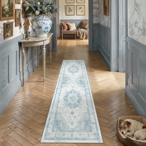 2x5 Blue Neutral Runner Rug - color: Farmhouse | Blue, size: 2' x 5' (Runner)