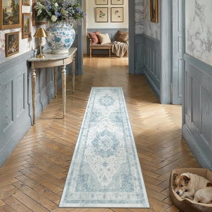 2x5 Blue Neutral Runner Rug - color: Farmhouse | Blue, size: 2' x 5' (Runner)
