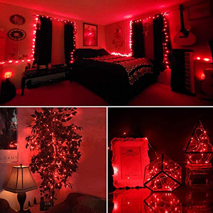 RUICHEN Fairy Lights Plug in, Silver Wire 33 Ft 100 LED String Lights, Red - color: Red