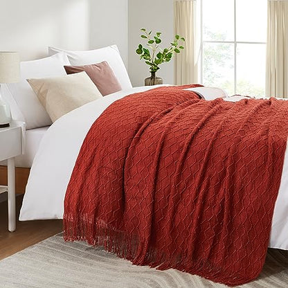 Acrylic Knitted Throw Blanket, 50 x 60 Inches, Rust - color: Rust