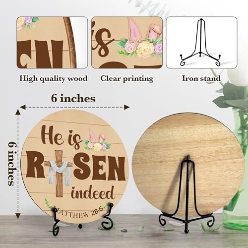 He Is Risen Wood Sign, Happy Easter Decor For Home Office Farmhouse Bedroom Shelf, Spring Floral Table Decoration For Easter Party, Religious Wooden Round Decor Gifts For Women Men Friends -39 - color: He Is Risen Indeed