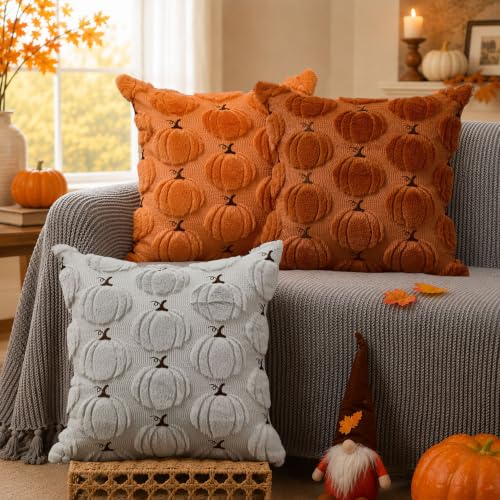 DFXSZ Fall Pillow Covers 20x20 Set of 2 Rust Pumpkin Embroidery - color: Rust, size: 20" x 20" (Pack of 2)