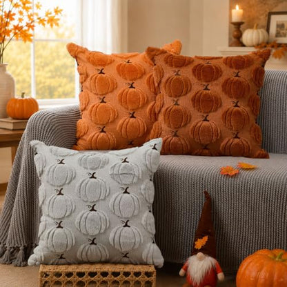 DFXSZ Fall Pillow Covers 20x20 Set of 2 Rust Pumpkin Embroidery - color: Rust, size: 20" x 20" (Pack of 2)