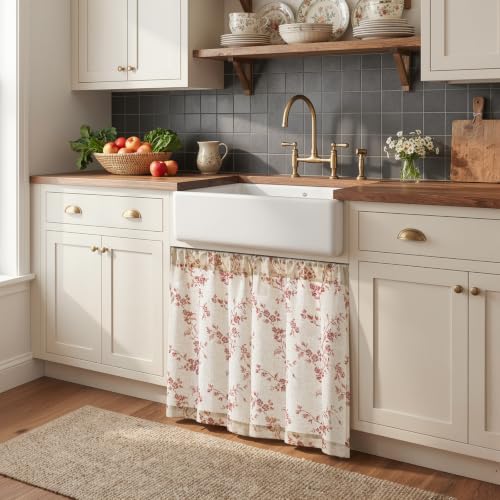 jinchan Floral Linen Kitchen Tier Curtains, 24 Inch, 2 Panels, Terracotta - color: Alisa Terracotta, size: 26"W x 24"L (Pack of 2)