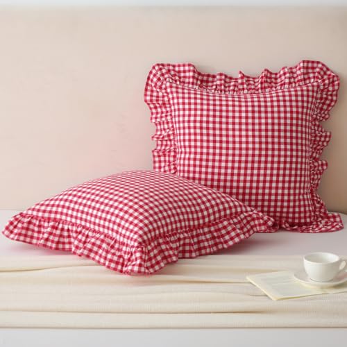 Mywinlle 2 Pack Red/White Plaid Gingham Throw Pillow Covers 18"x18" - color: Red Plaid, size: 18" x 18" (Pack of 2)
