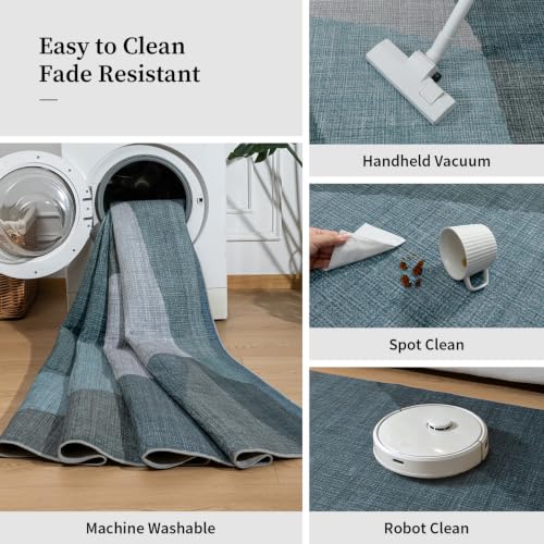 YIHOUSE Mid Century Modern Rug, Washable Non-Slip Low Pile, Blue, 3x5 ft - color: Blue, size: 3' x 5' (Rectangular)