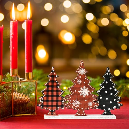 Smile Christmas Indoor Decoratio, Standing Centerpieces, Freely Configurable and Slideable 3Pcs Trees Wooden Signs for Shelf Decor. - style: Retro Tree