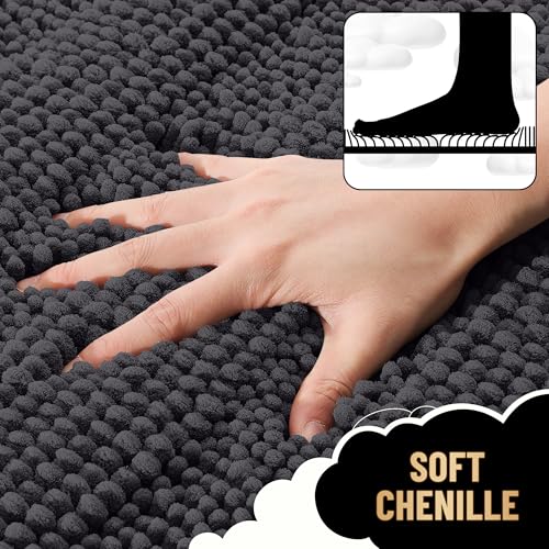 OLANLY Thick Bathroom Runner Rugs 47x24, Soft Chenille Bath Rugs, Dark Grey - color: Dark Grey, size: 47" X 24"