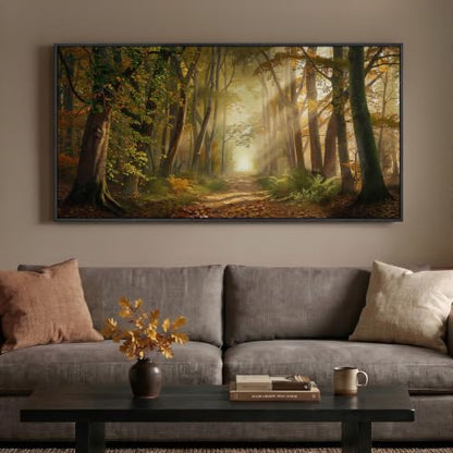 Large Framed Fall Forest Landscape Wall Art for Living Room, 60x30 Inch - color: Brown