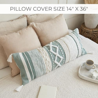 Decorative Boho Lumbar Pillow Cover 14x36 - Soft Textured Throw Pillow - color: Sage
