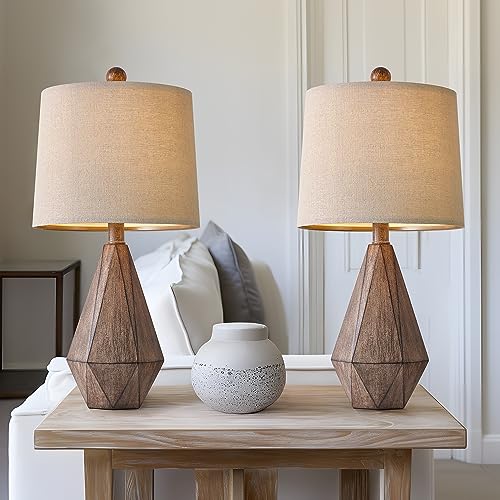 PoKat 20.25" Retro Farmhouse Table Lamp Set of 2, Small for Bedside, Brown - color: Small - Dark Wood Resin