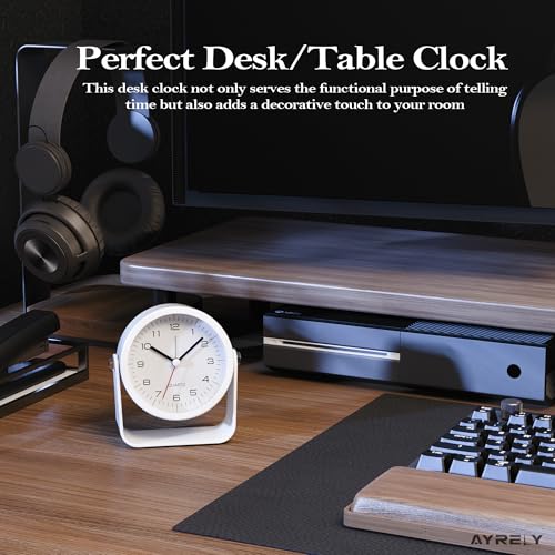 AYRELY® 3.5" Small Analog Travel Alarm Clock, Battery Operated Desk Clock - color: White