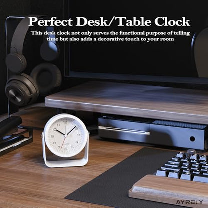 AYRELY® 3.5" Small Analog Travel Alarm Clock, Battery Operated Desk Clock - color: White