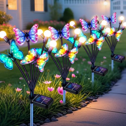 Solar Garden Lights Outdoor, Butterfly Firefly Lights 4 Pack, Waterproof - color: Butterfly Firefly, size: 4 Pack