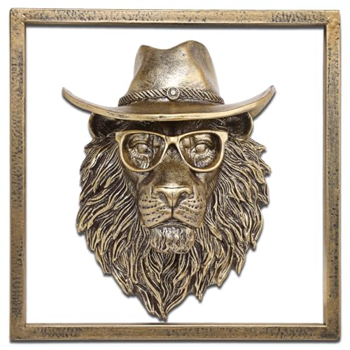 JJALIGHTS Exquisite Resin Animal Head Wall Sculpture (Gift Metal Frame) - Imitation Copper Vintage Decor for Living Room, Bedroom & Office | Decorative Wall Hanging Art (Lion) - color: Bronze Lion