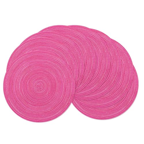 SHACOS Round Placemats Set of 8 Braided Cotton Polyester Table Placemat 15 inch Circle Place Mats for Kitchen Dining Table Holiday Party (Hot Pink, 8) - color: Hot Pink, size: Set of 8
