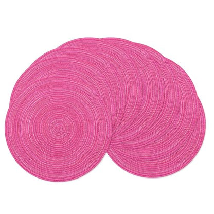 SHACOS Round Placemats Set of 8 Braided Cotton Polyester Table Placemat 15 inch Circle Place Mats for Kitchen Dining Table Holiday Party (Hot Pink, 8) - color: Hot Pink, size: Set of 8
