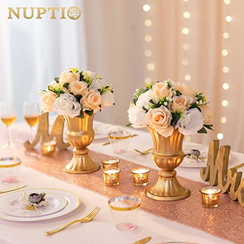 NUPTIO Flower Balls Wedding Table Centerpieces, Peachy Champagne & White - color: Peachy Champagne & White, size: 2 Pcs