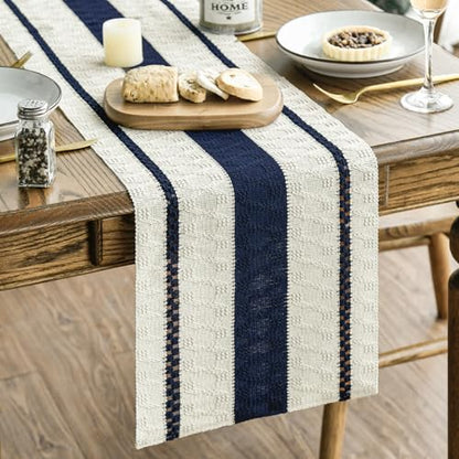 Artoid Mode Dark Blue Rustic Woven Table Runner 12x36 Inch - color: Dark Blue, size: 12" x 36", Table Runner
