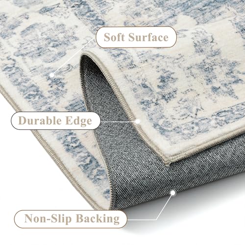 Washable Neutral Blue Kitchen Runner Rug Set of 3 - color: Neutral | Blue, size: 20"x32"+20"x48"+30"x50"