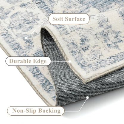 Washable Neutral Blue Kitchen Runner Rug Set of 3 - color: Neutral | Blue, size: 20"x32"+20"x48"+30"x50"