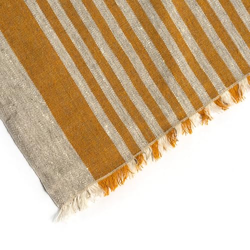 Natural Coarse 100% Linen Table Runner 18 x 95 Inches - Rustic Farmhouse Flax Table Runner for Everyday Use, Holidays & Special Occasions (Mustard Yellow, 18 x 95 inch) - color: Mustard Yellow