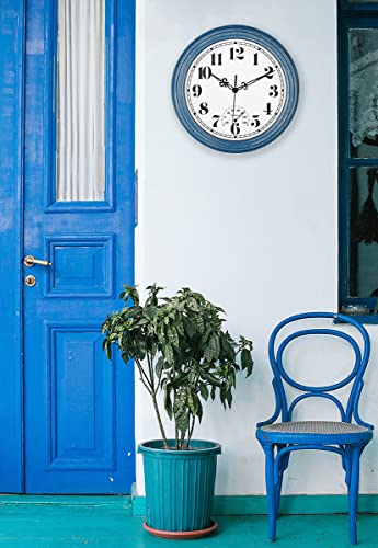 zyzamay 12 Inch Indoor Outdoor Battery Operated Wall Clocks, Blue - color: Blue