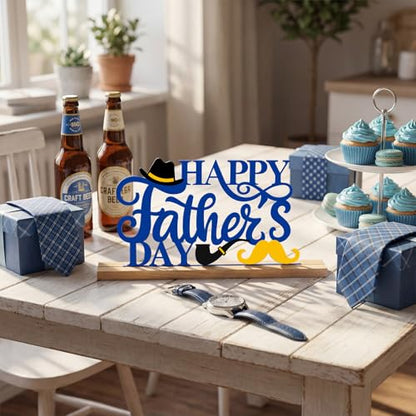 Roowest Metal Happy Father's Day Table Decor Sign with Wooden Base - style: Father's Day