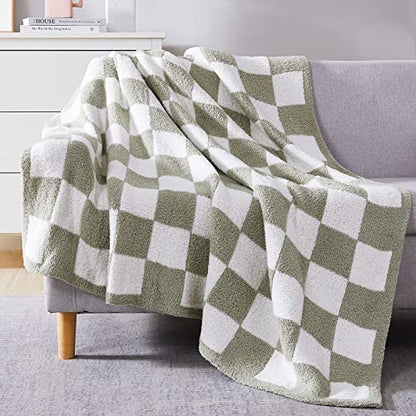 WRENSONGE Soft Checkered Throw Blanket for Couch-Cozy Warm Knitted Blankets - color: Aloe Sage, size: Throw (50"x 60")