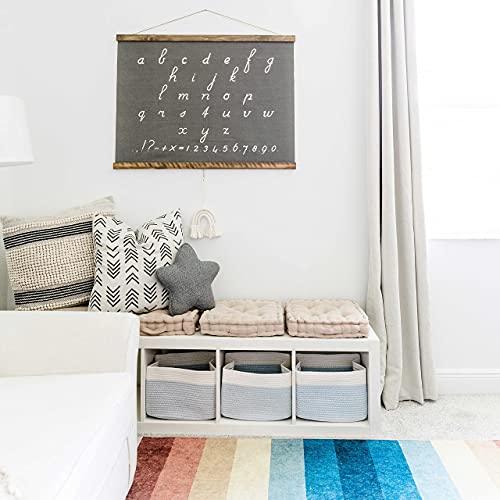 OrganiHaus Cotton Rope Baskets for Shelves, Set of 3, 15x9x10 - color: Blue / Off-White
