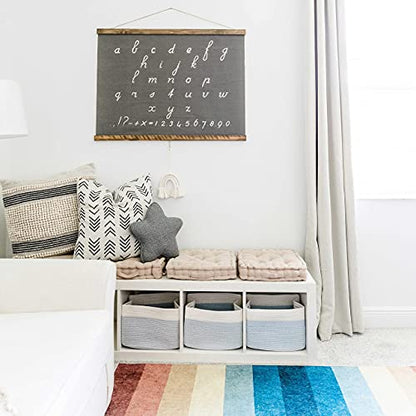 OrganiHaus Cotton Rope Baskets for Shelves, Set of 3, 15x9x10 - color: Blue / Off-White
