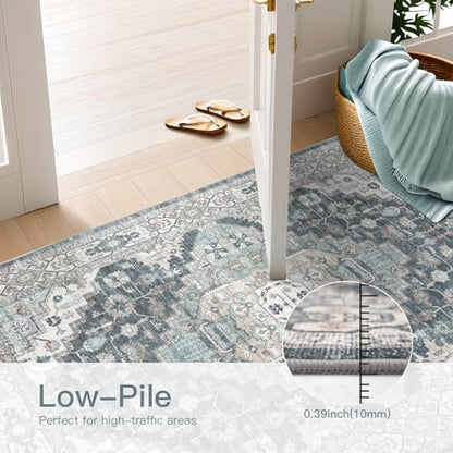 2x8 Washable Runner Hallway Rug Blue Beige Multi - color: Blue-beige-multi, size: 2' x 8'
