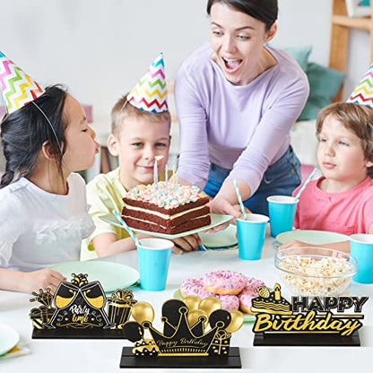 Leinuosen 6 Pcs Happy Birthday Table Centerpiece Black and Gold Sign - color: Black and Gold