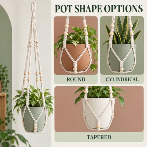 2 Pack Macrame Plant Hanger, 36 in Ivory Hanging Planter Holder