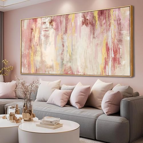 SOUGUAN Pink and Gold Pictures Canvas Wall Art for Bedroom Abstract Hand Paintings Home Decor for Bedroom Kitchen Office Wall Decorations Ready to Hang 30 x 60 Inch - color: Pink, size: 58"L x 29"W