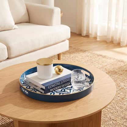 Spsyrine Round Plastic Geometric Serving Tray for Bathroom, Kitchen - color: White