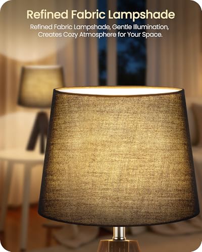 Small Table Lamp for Bedroom, 14.6" Bedside Lamp with Black Linen Shade & Walnut Wood Tripod Base, Modern Nightstand Lamp, Blak Lamp for Living Room, Nursery, Entryway, E26 Socket, VB51TL05 - color: Black+Dark Walnut