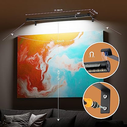 Battery Operated Wireless Picture Light，Rechargeable/Plugged in 31.5inch Painting Display Light,Remote Control Wall Lights with Three Modes and Timing for Art Frame (Black)