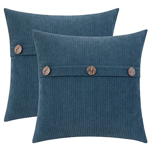 HWY 50 Blue Chenille Throw Pillow Covers 18x18 Inch Buttons Pack of 2 - color: Blue, size: 18" x 18" (Pack of 2)