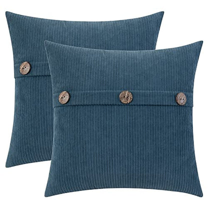 HWY 50 Blue Chenille Throw Pillow Covers 18x18 Inch Buttons Pack of 2 - color: Blue, size: 18" x 18" (Pack of 2)