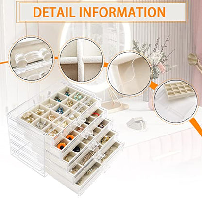 Watpot Acrylic Jewelry Box 5 Drawers Clear Earring Storage Organizer Display Case - color: Beige 5 Layers