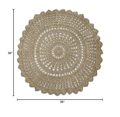 THE BEER VALLEY Jute Hand Crochet Rug 3 Feet Round - Natural - color: Natural, size: 3' (Round)