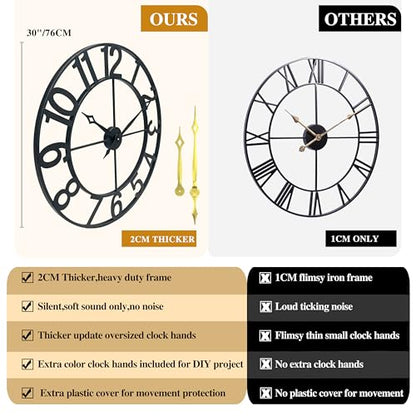 CLXEAST Oversized 30 Inch Wall Clock for Living Room, Arabic Numeral - color: Black Arabic Numeral, size: 30 Inch