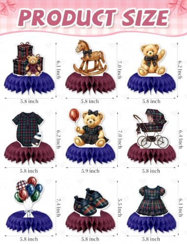 Teddy Bear Baby Shower Table Decorations, Tartan Plaid Centerpieces - style: Retro Bear