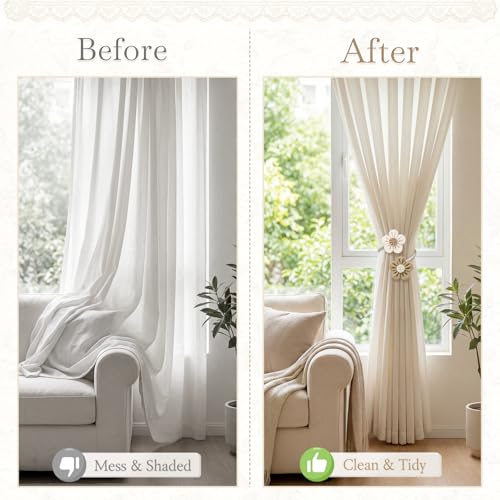 VIS'V Curtain Tiebacks, Boho Curtain Holdbacks, Cream and Khaki, 2 Pcs - color: Cream and Khaki