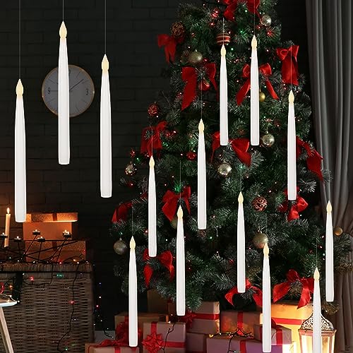 GenSwin 10.8" Flameless Floating Candles Wand Halloween Decorations - color: White-12
